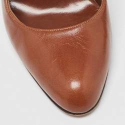 Pre Owned Manolo Blahnik Brown Leather Round Toe Pumps Size 38