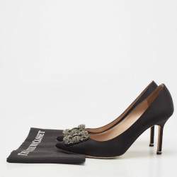 Pre Owned Manolo Blahnik Black Satin Hangisi Pumps Size 39