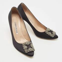 Pre Owned Manolo Blahnik Black Satin Hangisi Pumps Size 39