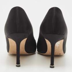 Pre Owned Manolo Blahnik Black Satin Hangisi Pumps Size 39