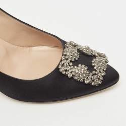 Pre Owned Manolo Blahnik Black Satin Hangisi Pumps Size 39
