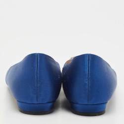 Pre Owned Manolo Blahnik Blue Satin Hangisi Ballet Flats Size 39.5