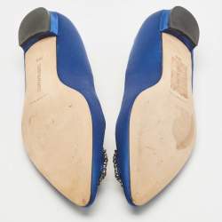 Pre Owned Manolo Blahnik Blue Satin Hangisi Ballet Flats Size 39.5