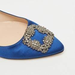 Pre Owned Manolo Blahnik Blue Satin Hangisi Ballet Flats Size 39.5