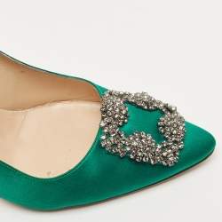 Manolo Blahnik Green Satin Hangisi Pumps Size 38.5