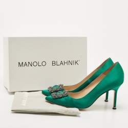 Manolo Blahnik Green Satin Hangisi Pumps Size 38.5