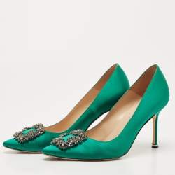 Manolo Blahnik Green Satin Hangisi Pumps Size 38.5