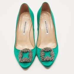 Manolo Blahnik Green Satin Hangisi Pumps Size 38.5