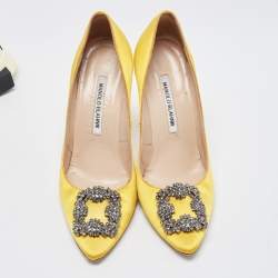 Manolo Blahnik Yellow Satin Hangisi Pumps Size 38.5