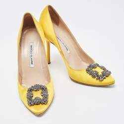 Manolo Blahnik Yellow Satin Hangisi Pumps Size 38.5