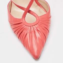 Pre Owned Manolo Blahnik Pink Pleated Leather Slingback Pumps Size 40