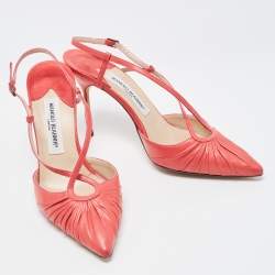 Pre Owned Manolo Blahnik Pink Pleated Leather Slingback Pumps Size 40