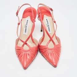 Pre Owned Manolo Blahnik Pink Pleated Leather Slingback Pumps Size 40