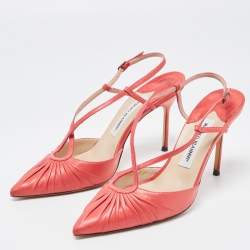 Pre Owned Manolo Blahnik Pink Pleated Leather Slingback Pumps Size 40