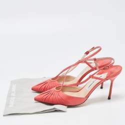 Pre Owned Manolo Blahnik Pink Pleated Leather Slingback Pumps Size 40