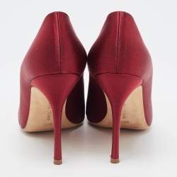 Pre Owned Manolo Blahnik Burgundy Satin Crystal Embellished Pointed Toe Pumps Size 38.5
