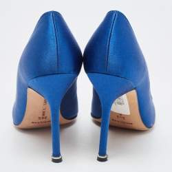 Pre Owned Manolo Blahnik Blue Satin Hangisi Crystal Embellished Pointed Toe Pumps Size 39.5