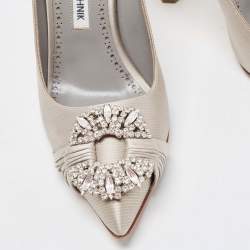 Pre Owned Manolo Blahnik Grey Satin Crystal Embellished Pointed Toe Pumps Size 36