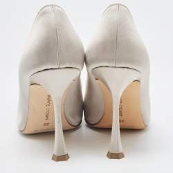 Pre Owned Manolo Blahnik Grey Satin Crystal Embellished Pointed Toe Pumps Size 36