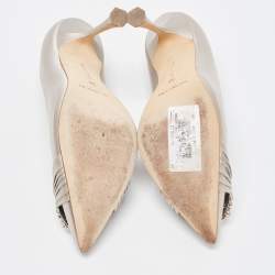 Pre Owned Manolo Blahnik Grey Satin Crystal Embellished Pointed Toe Pumps Size 36