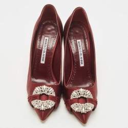Pre Owned Manolo Blahnik Burgundy Satin Tartonacri Pumps Size 36.5