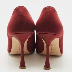 Pre Owned Manolo Blahnik Burgundy Satin Tartonacri Pumps Size 36.5