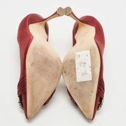 Pre Owned Manolo Blahnik Burgundy Satin Tartonacri Pumps Size 36.5