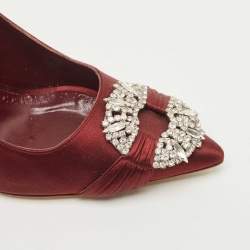 Pre Owned Manolo Blahnik Burgundy Satin Tartonacri Pumps Size 36.5