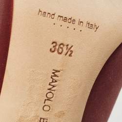 Pre Owned Manolo Blahnik Burgundy Satin Tartonacri Pumps Size 36.5