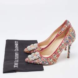 Pre Owned Manolo Blahnik Multicolor Tweed Hangisi Pumps Size 38.5