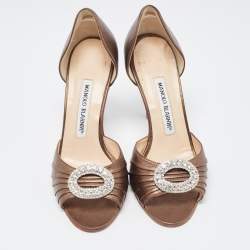 Pre Owned Manolo Blahnik Metallic Leather Sedaraby Pumps Size 36