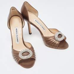 Pre Owned Manolo Blahnik Metallic Leather Sedaraby Pumps Size 36