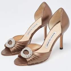 Pre Owned Manolo Blahnik Metallic Leather Sedaraby Pumps Size 36