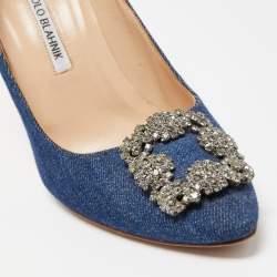 Pre Owned Manolo Blahnik Blue Denim Hangisi Pumps Size 39.5