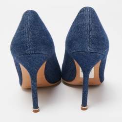 Pre Owned Manolo Blahnik Blue Denim Hangisi Pumps Size 39.5