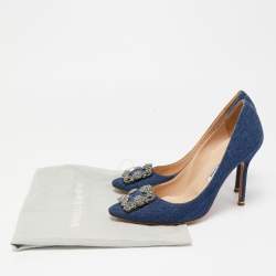 Pre Owned Manolo Blahnik Blue Denim Hangisi Pumps Size 39.5