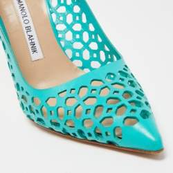 Pre Owned Manolo Blahnik Blue Laser Cut Leather BB Laserato Pumps Size 38