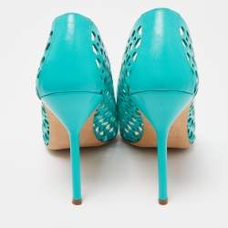 Pre Owned Manolo Blahnik Blue Laser Cut Leather BB Laserato Pumps Size 38