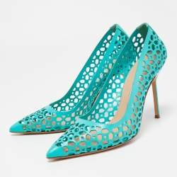 Pre Owned Manolo Blahnik Blue Laser Cut Leather BB Laserato Pumps Size 38