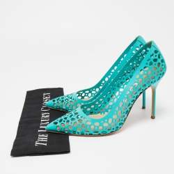 Pre Owned Manolo Blahnik Blue Laser Cut Leather BB Laserato Pumps Size 38
