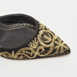 Manolo Blahnik Black Suede Embroidered Volta D'Orsay Pumps Size 37.5