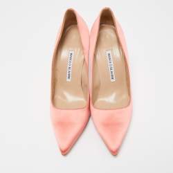 Pre Owned Manolo Blahnik Pink Satin Pointed Toe Pumps Size 37.5