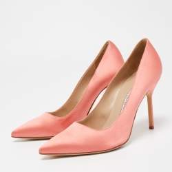 Pre Owned Manolo Blahnik Pink Satin Pointed Toe Pumps Size 37.5