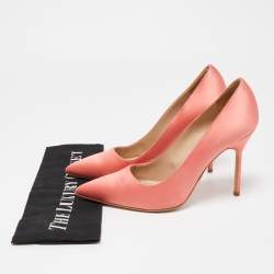 Pre Owned Manolo Blahnik Pink Satin Pointed Toe Pumps Size 37.5