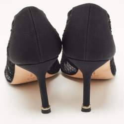 Pre Owned Manolo Blahnik Black Lace and Canvas Hangisi Pumps Size 36.5