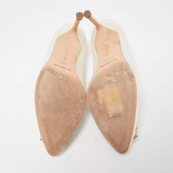 Pre Owned Manolo Blahnik White Satin Hangisi Pumps Size 36.5