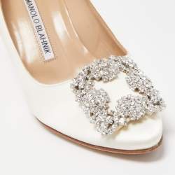 Pre Owned Manolo Blahnik White Satin Hangisi Pumps Size 36.5