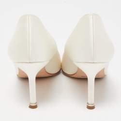 Pre Owned Manolo Blahnik White Satin Hangisi Pumps Size 36.5