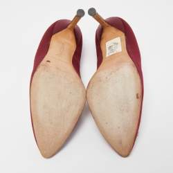 Manolo Blahnik Burgundy Satin Hangisi Embellished Pointed Toe Pumps Size 38