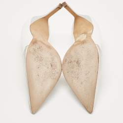 Pre Owned Manolo Blahnik Silver/White Leather  BB Pointed Toe  Pumps Size 36.5